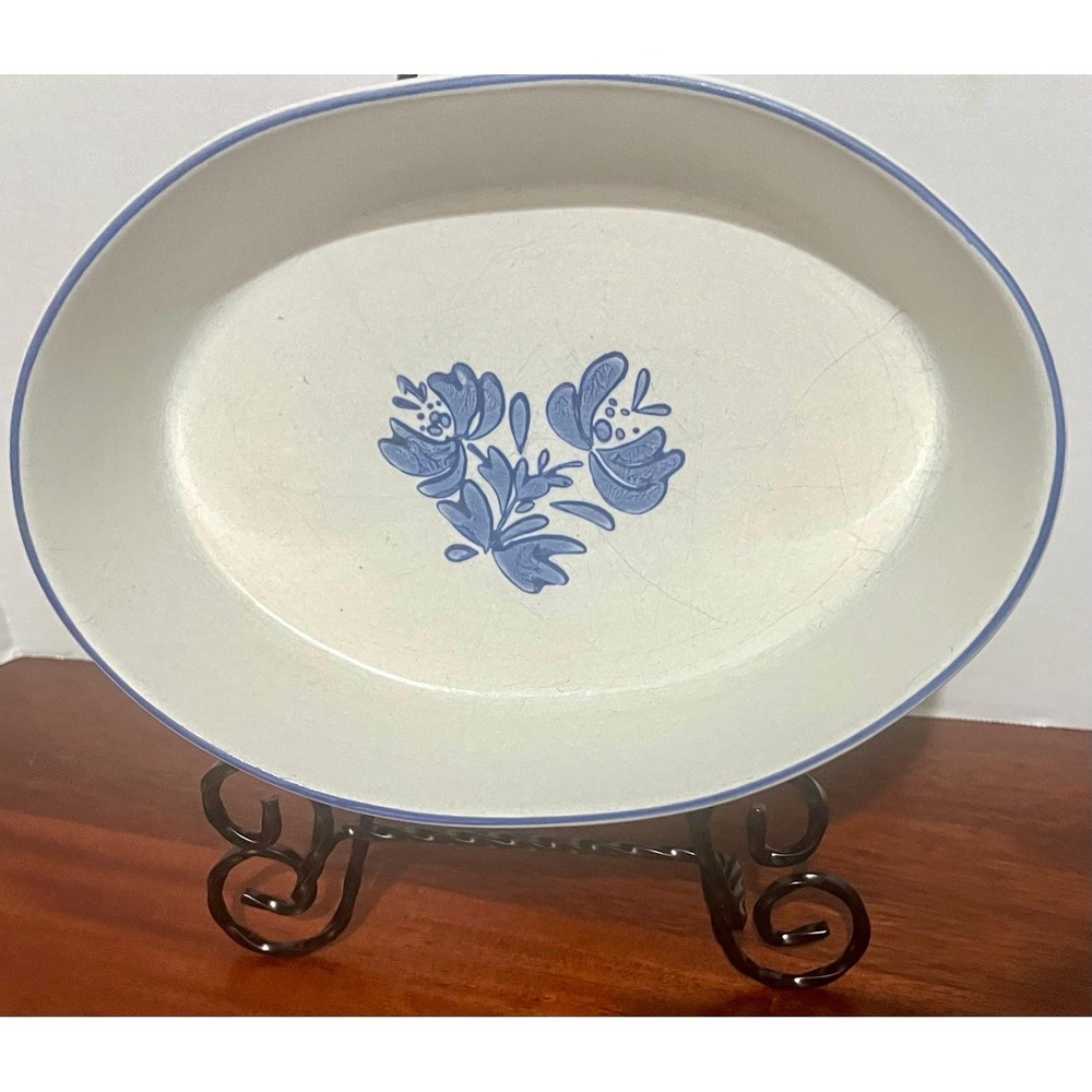 Vintage Pfaltzgraff Yorktowne 12" Platter: Blue Floral Stoneware Serving Dish